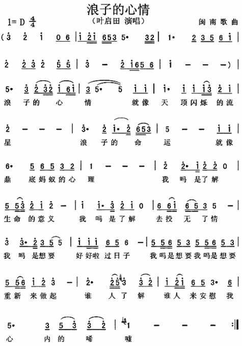 浪子的心情(闽南语)_浪子的心情(闽南语)简谱_浪子的心情(闽南语)吉他