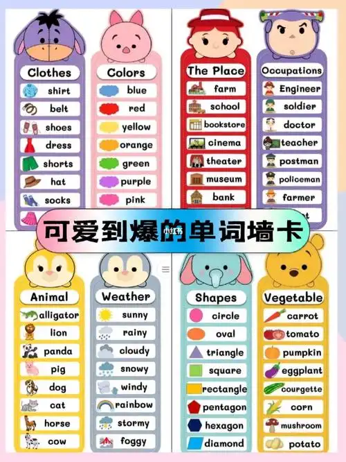 英语启蒙必备可爱到爆的单词墙卡