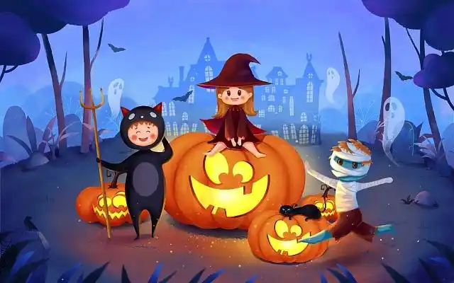 万圣节卡通女巫人物南瓜幽灵黑猫png素材插画小魔女万圣节人物元素