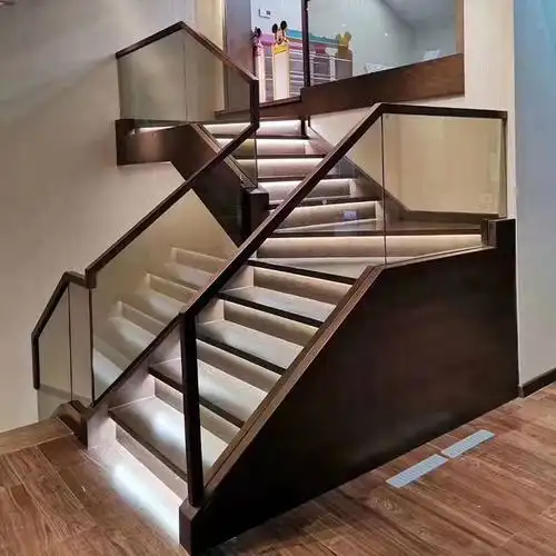 玖纹豹实木楼梯扶手定制护栏红橡木踏步板台阶踢脚线栏杆美式室内订做