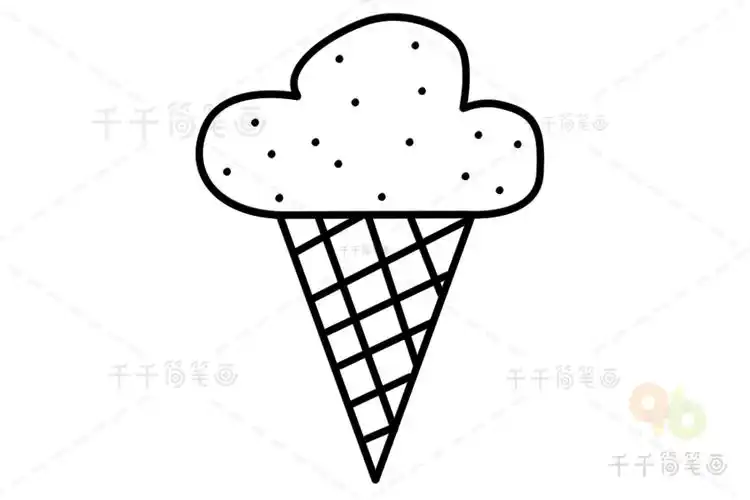 线条简单的甜筒冰淇淋涂色模板幼儿园美术课必备