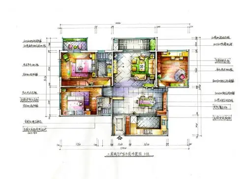 家居手绘表现平面布置图