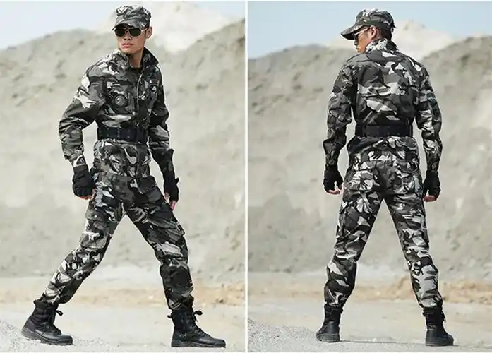 正品纯棉黑白灰迷彩服套装户外特种兵衣服耐磨作训服军迷军装男士_优