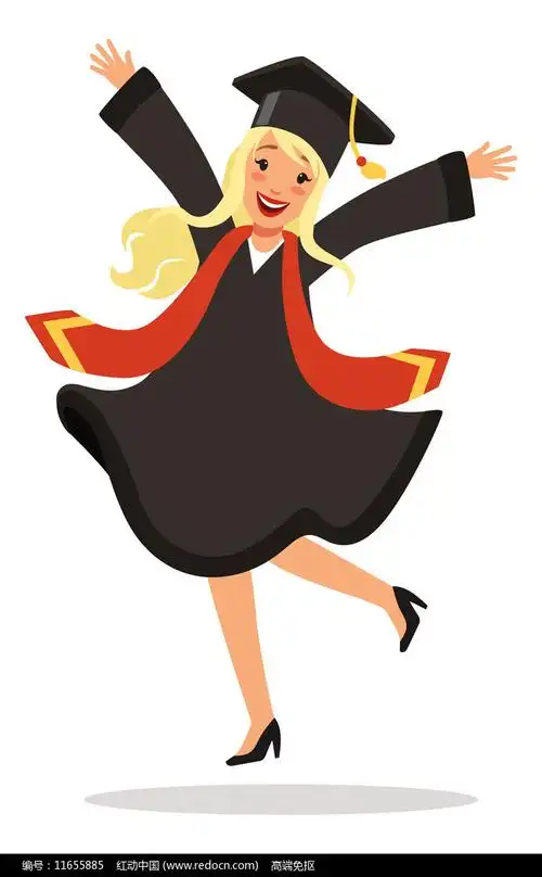双手高举的毕业季金发女孩手绘