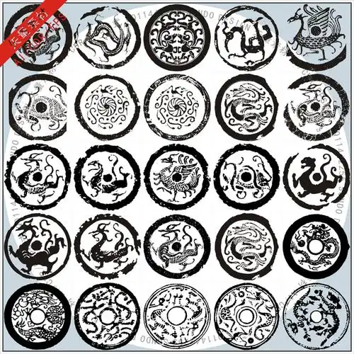 【矢量动物】1001g龙印矢量图民族文化风情圆型龙纹印章图库素材