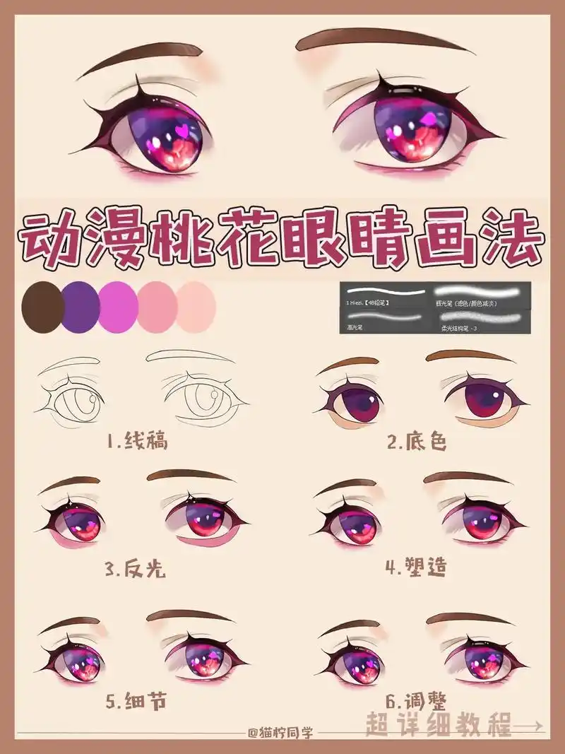 【绘画教程】二次元桃花眼画法