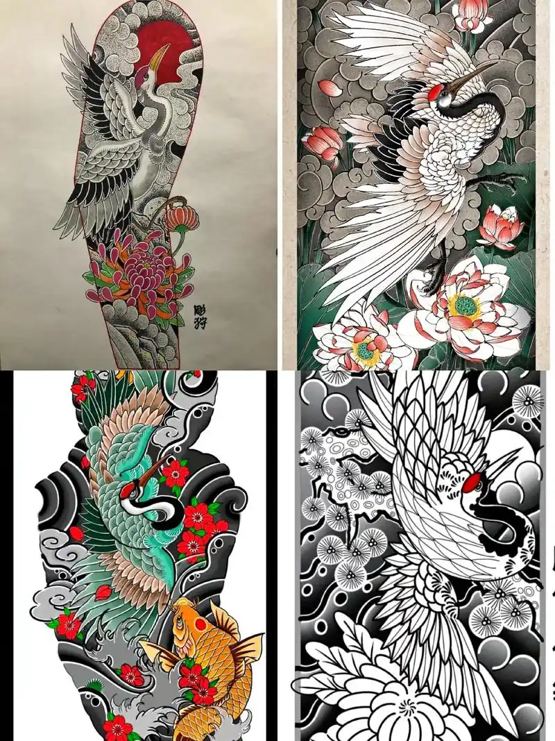 纹身手稿#老传统仙鹤花臂 #大连以沫刺青#花臂手稿  - 抖音