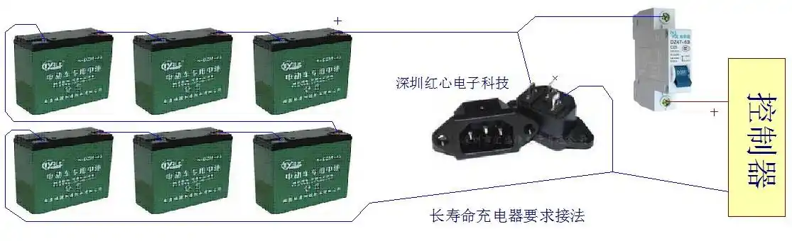 给能给我画一个清楚点的电动车72 v电瓶串联图,要求充电口和空开也画