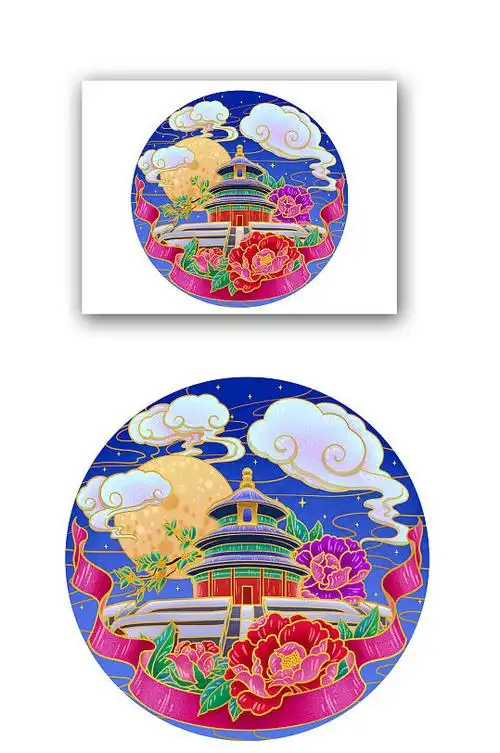 国潮中国风天坛圆月-众图网