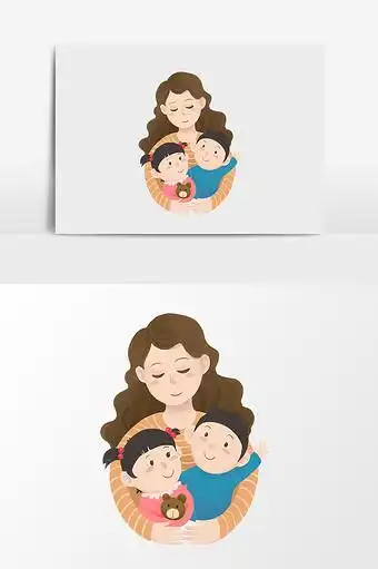 卡通可爱妈妈女儿儿子图片下载