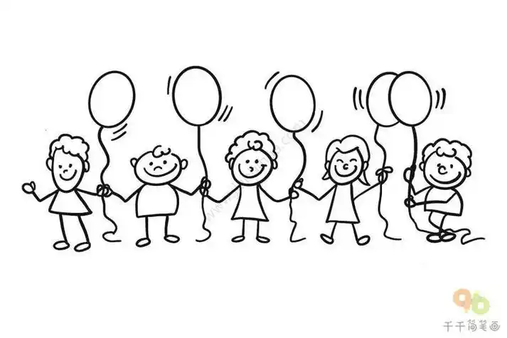一群学生画简笔画