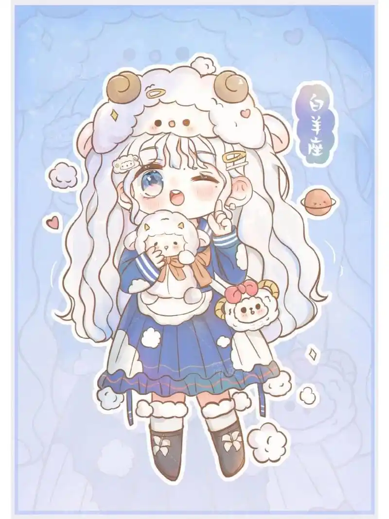 白羊座(15/100) 挑战画满100张q版原创人物第十五张,十二星座系列第3