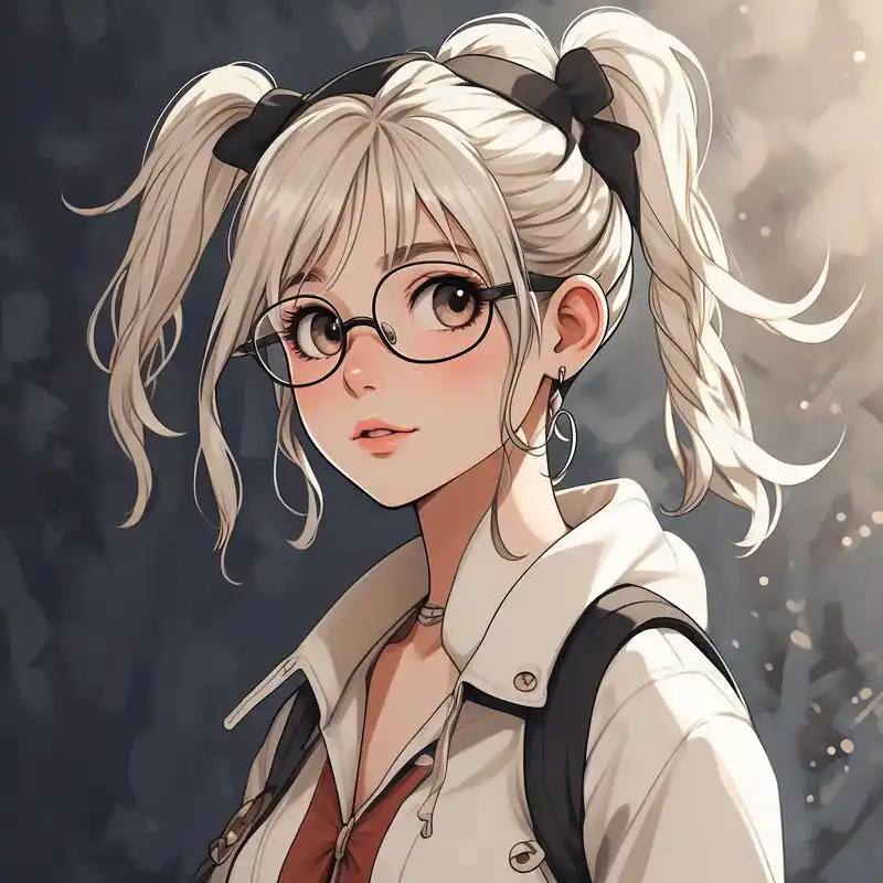 97扎马尾戴眼镜的卡通女孩头像
