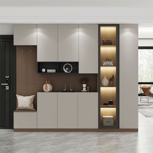 入户鞋柜玄关书柜衣柜一体坐凳靠墙家用门口鞋柜