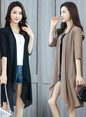 披肩女外搭夏季雪纺开衫中长款薄款外套宽松防晒衣配裙子夏天外披