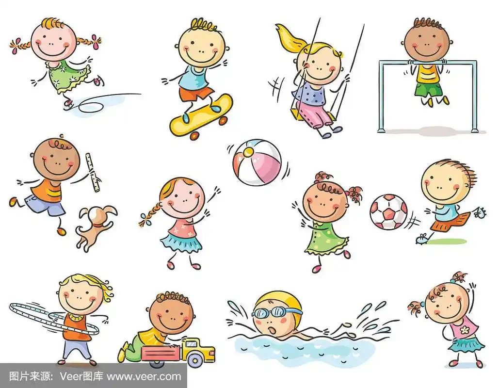 卡通儿童户外活动,运动和游戏