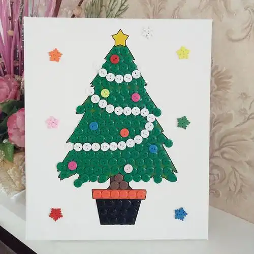 圣诞树25*30 儿童手工diy制作纽扣画扣子画材料包幼儿创意粘贴画