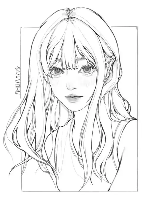 长发女生线稿合集79女生头像79可自取上色