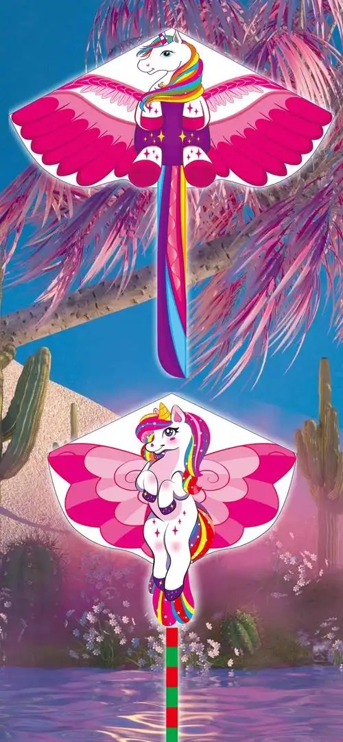 2022新款潍坊风筝高档新款粉色女孩公主飞马独角兽微风易飞长尾简梓粉