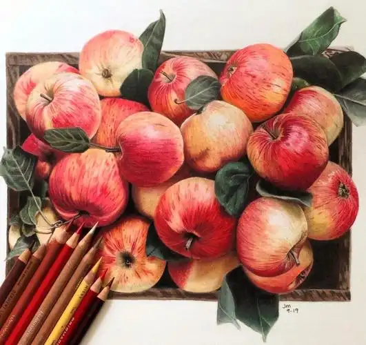 彩铅水果苹果草莓西梅