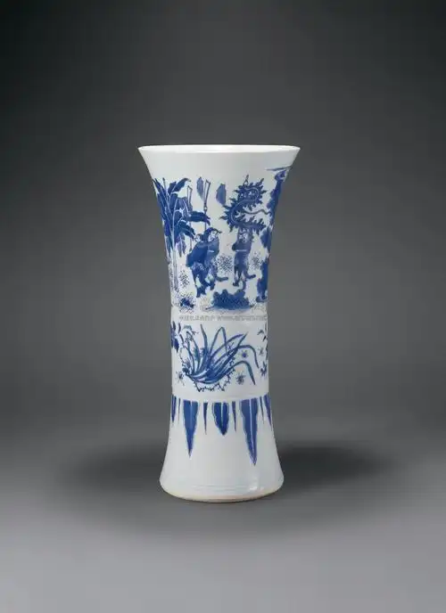 【明崇祯 青花人物故事纹花觚】拍卖品_图片_价格_鉴赏_清代青花瓷器