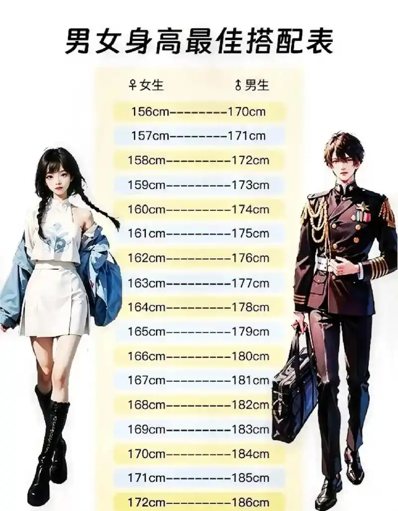 男女身高最佳搭配表!你觉得怎么样? 你和对象之间的身高差是多少呢?