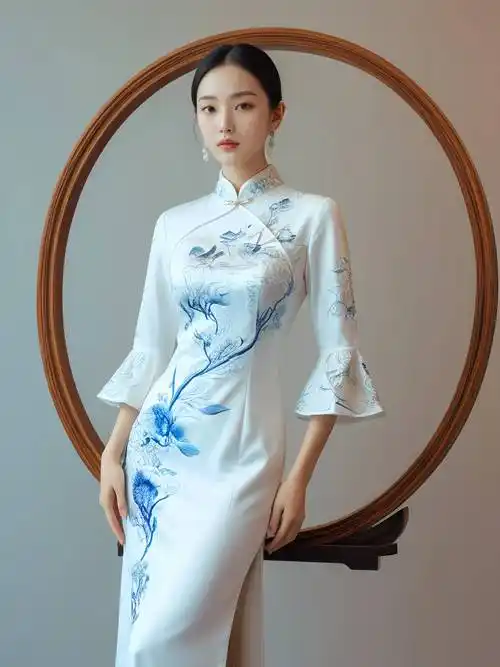 原创超级模特演绎青花旗袍东方之美熠熠生辉