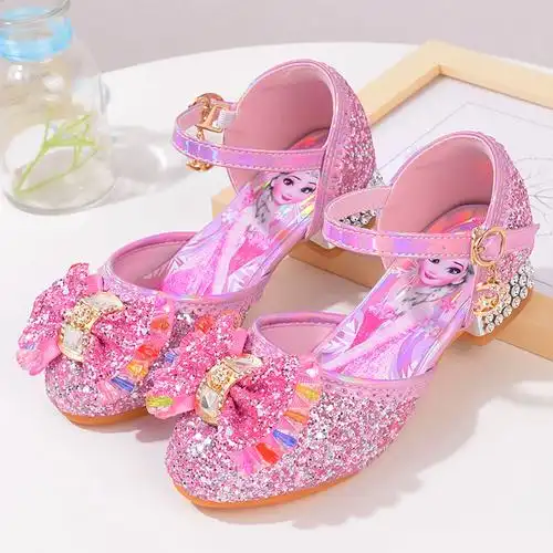 女童高跟鞋爱莎儿童公主鞋水晶鞋软底魔术贴女孩皮鞋冰雪奇缘童鞋