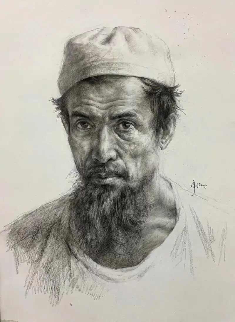 素描头像中老年写生#人物肖像 #每日一画 #手绘头像约稿 # - 抖音