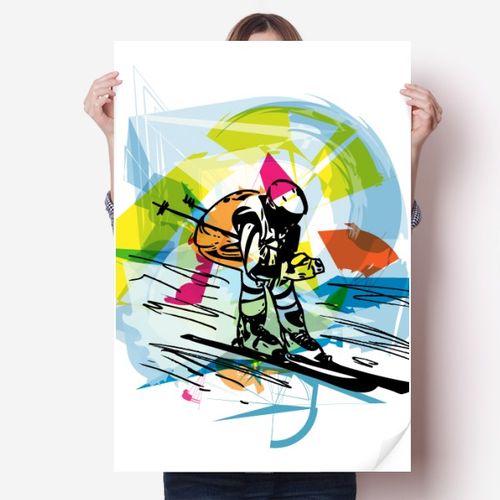 花样滑雪双板运动员海报贴纸80x55cm墙贴纸卧室家居装饰