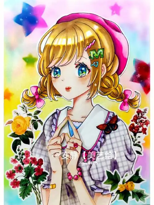 马克笔可爱的小姐姐临摹步骤图