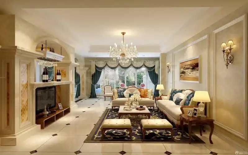 三室二厅样板房客厅瓷砖拼花装修图片_设计456装修效果图