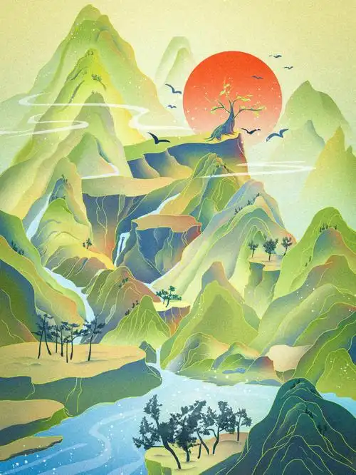 原创国风插画处女座国风春