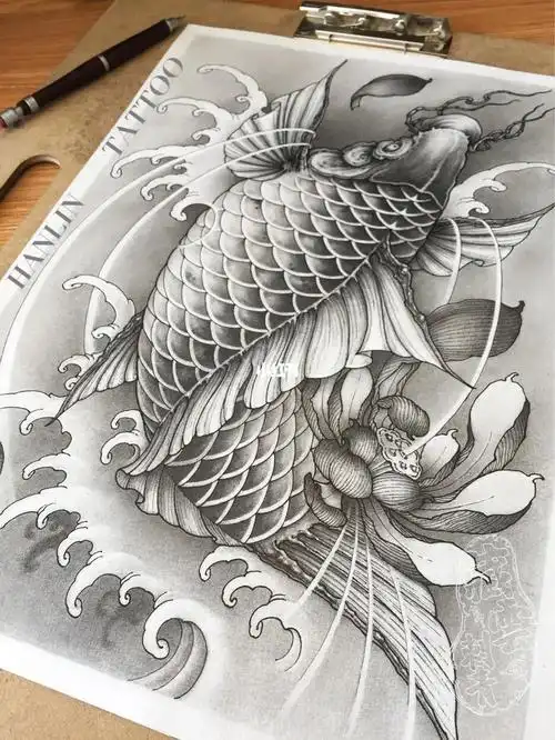 顺利渡过瓶颈期,找到了新的表现方式#鲤鱼纹身手稿  #鲤鱼