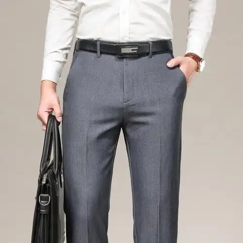金盾kindon夏季薄款天丝中年西裤男直筒长裤子免烫西装裤宽松商务正装