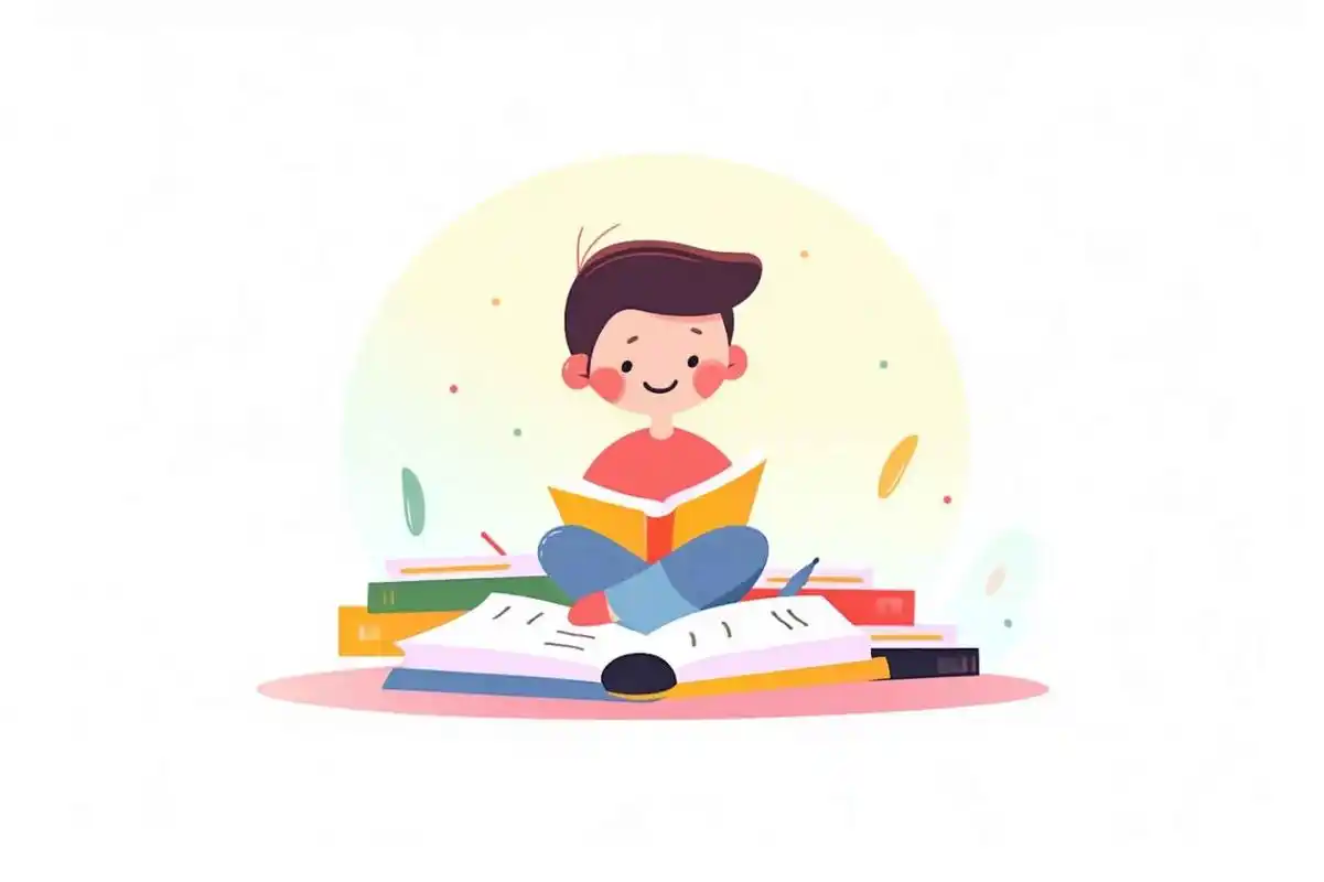 98看书的小朋友 |卡通人物读书png免扣 98儿童读书卡通ai插画