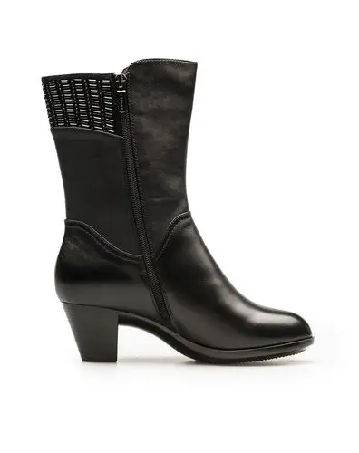 2015新款黑色牛皮休闲女士时尚中筒靴