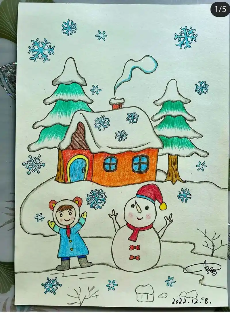 冬天的雪房子#儿童绘画作品 #简笔画  - 抖音