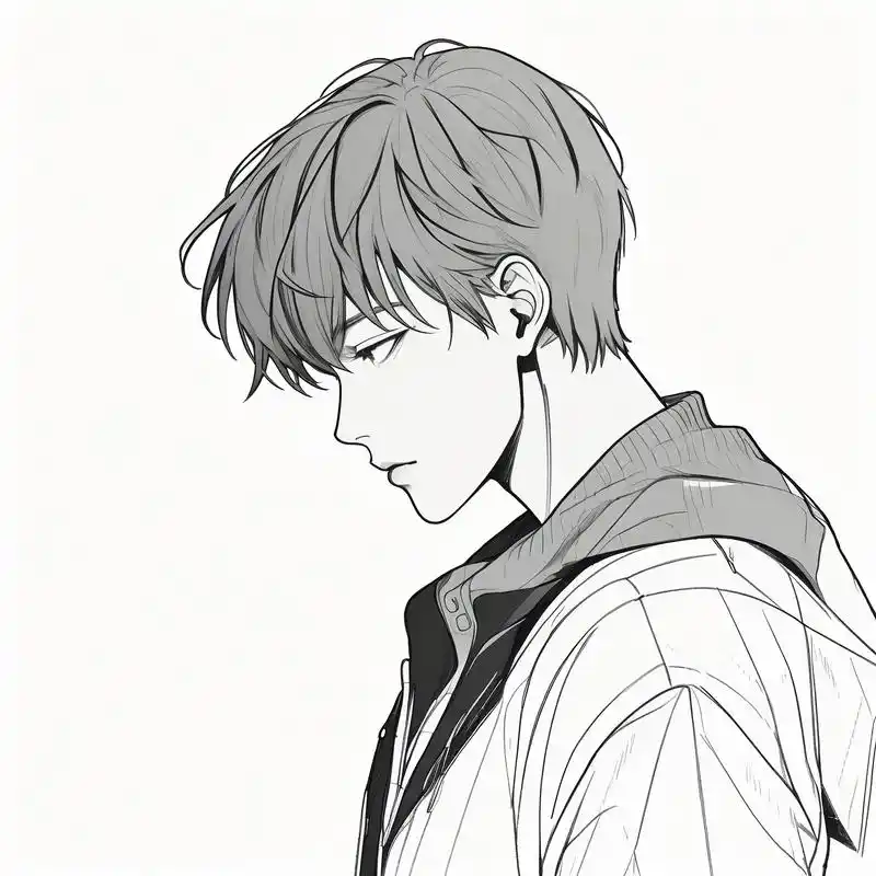 黑白素描风格的男生头像,简约而不简单,细腻的线条勾勒出男生的硬朗与