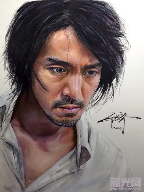 手绘黑白人物素描教程周星驰彩铅素描步骤图