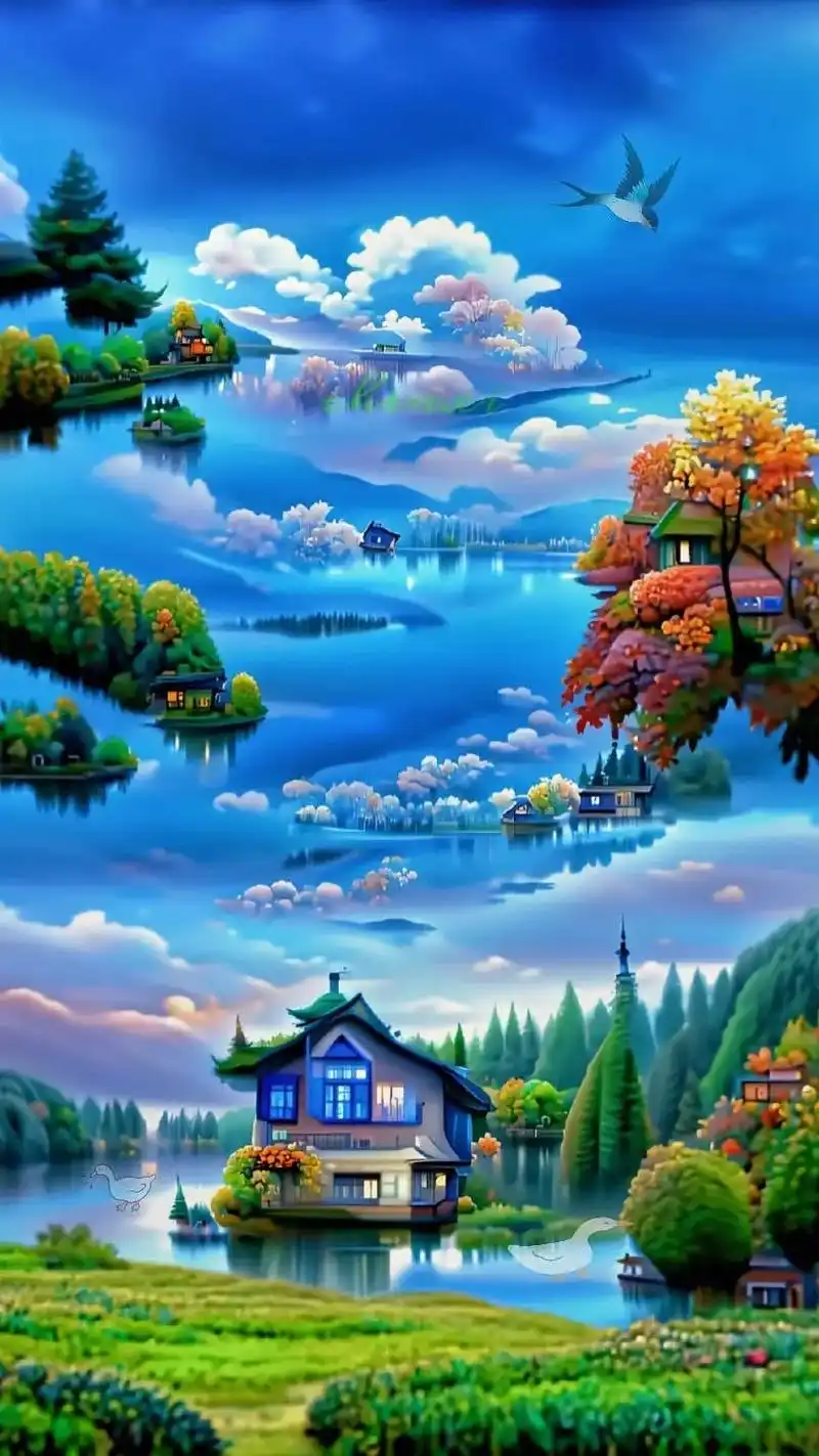 山水相逢美如画,愿世间最美的风景与你同行,#壁纸 #抖音图文 - 抖音