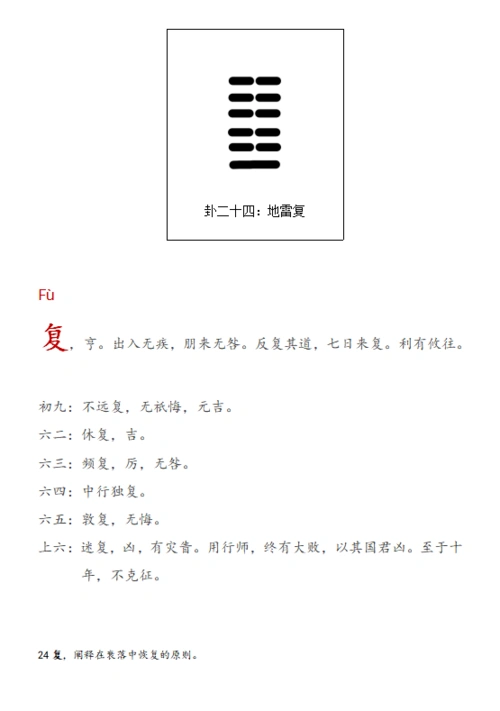 周易卦二十四地雷复