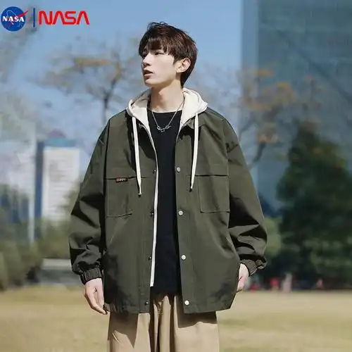 假两件冲锋衣休闲男士风衣式夹克潮男生秋装nasa联名外套男春秋季