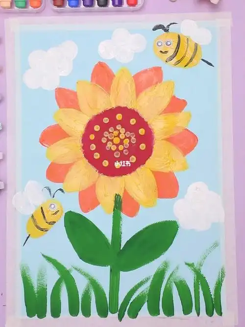 用水粉颜料画出绚丽多姿的花,简单易学,适合4~6岁小朋友,快让孩子