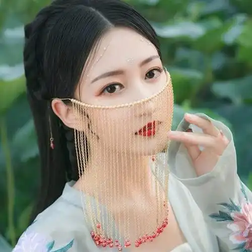阖萱面纱古风面帘古风遮脸汉服遮面纱配饰流苏步摇挂耳古装饰品全套