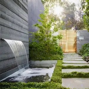 流水墙瀑布出水口不锈钢流水槽庭院水幕墙流水景观花园鱼池水景墙