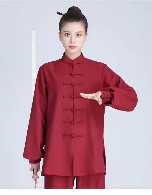 服高端加绒加厚保暖表演太极拳武术服装 酒红色 l【图片 价格 品牌