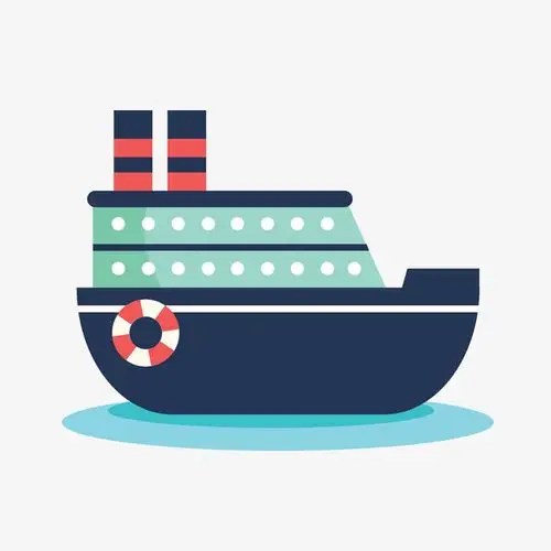 蓝色卡通轮船矢量图