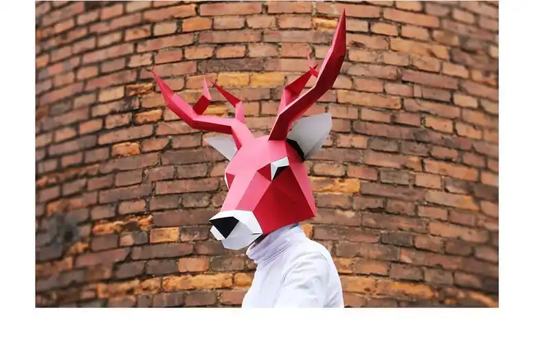 万圣节圣诞节头套麋鹿动物折纸纸模全脸面具化妆舞会派对表演道具