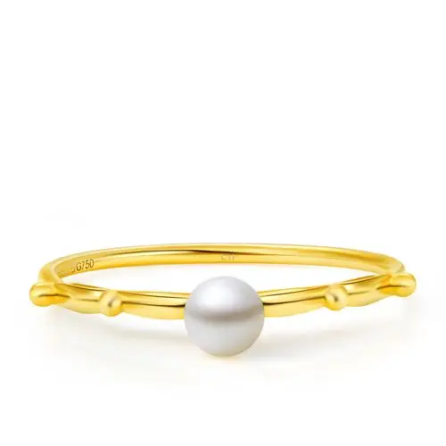 周大福华丽黄色18k金珍珠戒指